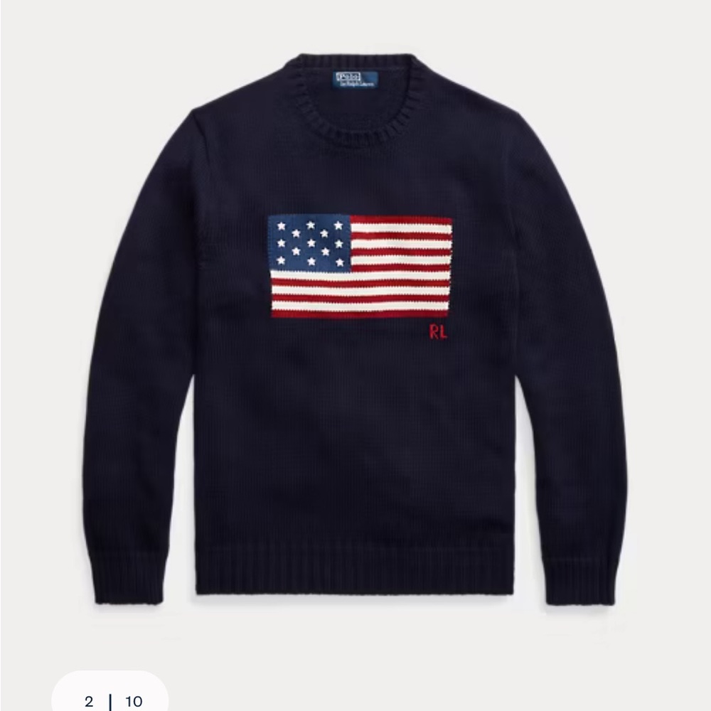 Ralph Lauren Blue Crewneck Sweater with American Flag